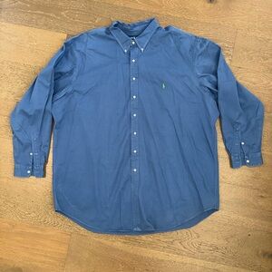 Ralph Lauren Men's Button-Down Shirt in Blue with Green Pony